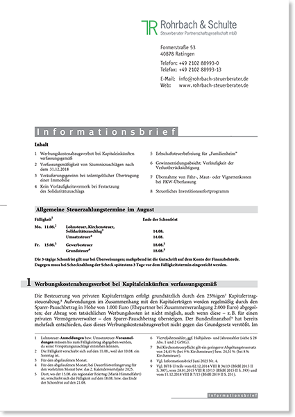 Voransicht eines Informationsbriefes der Kanzlei